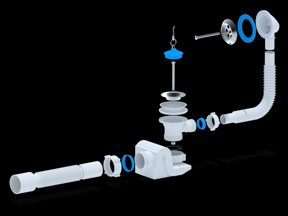 E655 Сифон АНИ Пласт "Бриг" д/в с выпуском и переливом 1 1/2 с г/т 40*50