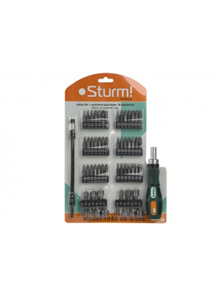 1040-08-SS58 Отвертка с насадками , 58 ПРЕДМЕТОВ, БИТЫ С ДЕРЖАТЕЛЕМ, Sturm!