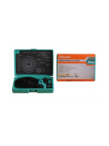 5440202 Набор коронок по дереву 15предм. d19,22,29,32,38,44,51,64,76,89,102/127мм, КЕЙС, Sturm!