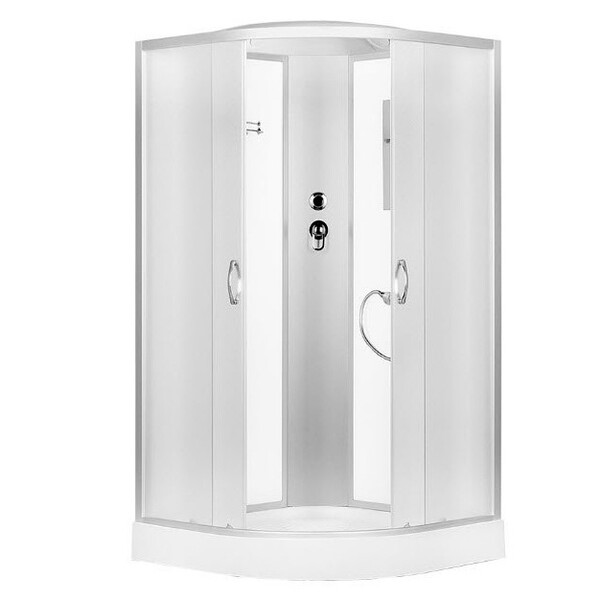 Душ. кабина ER3508P-C3-RUS 80*80*215см,зад.стенка белое.ст.мат 4мм. низ. под. без г/м.проф.хром. 3к.