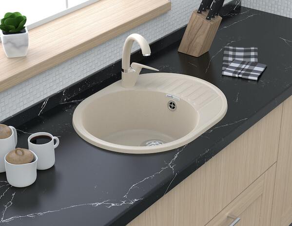 Мойка для кухни GranFest QUARZ GF-QUARZ 58 РОНДО чаша+крыло 620*480 мм без сифона (58 белый)