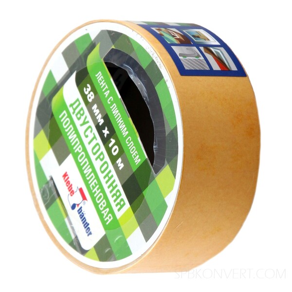 Лента клеящая Klebebander 2-х сторонняя на полипроп. основе 38мм х 10м 38*10PP