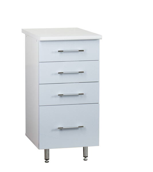 Рабочий стол 40 Серебристый металлик (4 ящика) фасад МДФ столешница цвет (САХАРА) SANTREK HOME