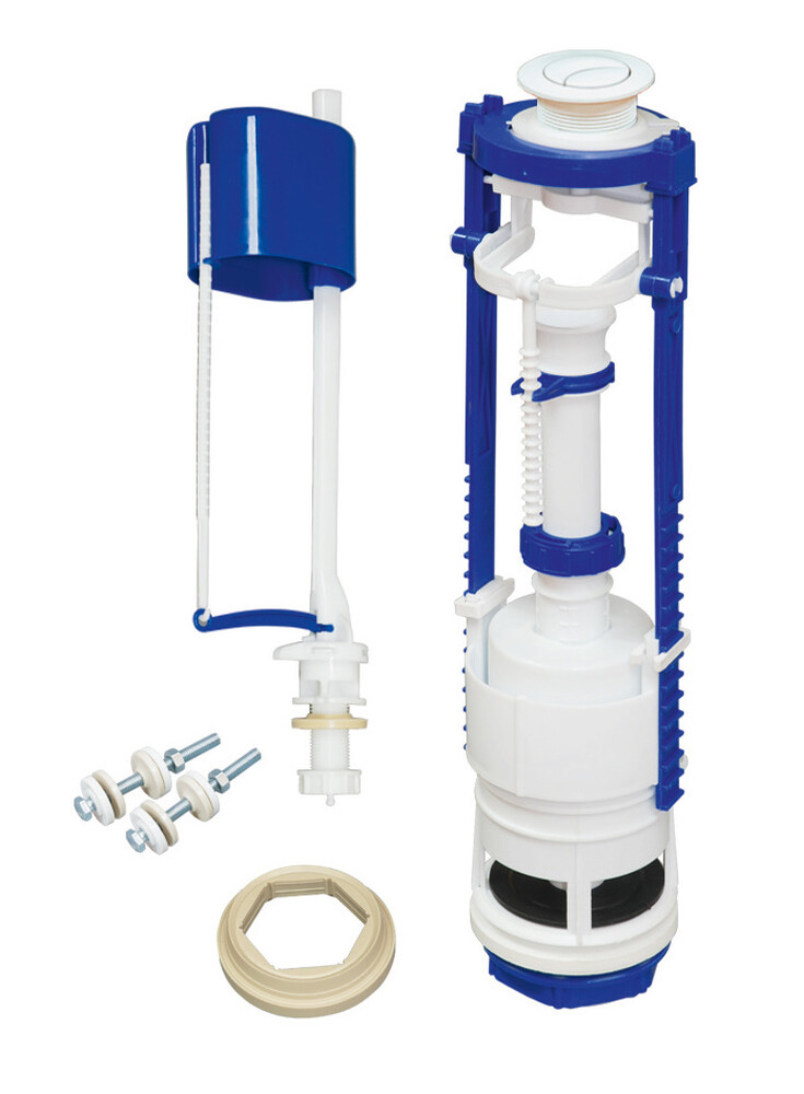 Арматура РБМ АС-12.1 нижняя подводка, Кнопка белая, 2-х уровневая, универсальный клапан