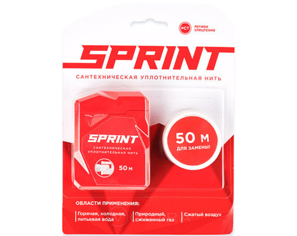 Нить уплотнительная Sprint 50м бокс + 50м катушка (вода, газ, сжатый воздух)