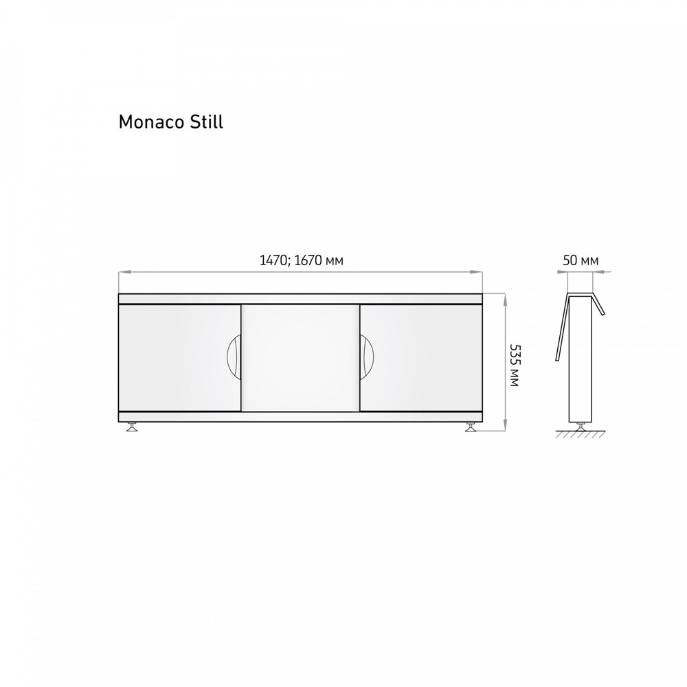 Экран под ванну 1,7 м купе МДФ MONAKO Still бел. (каркас из алюминия) Alavann