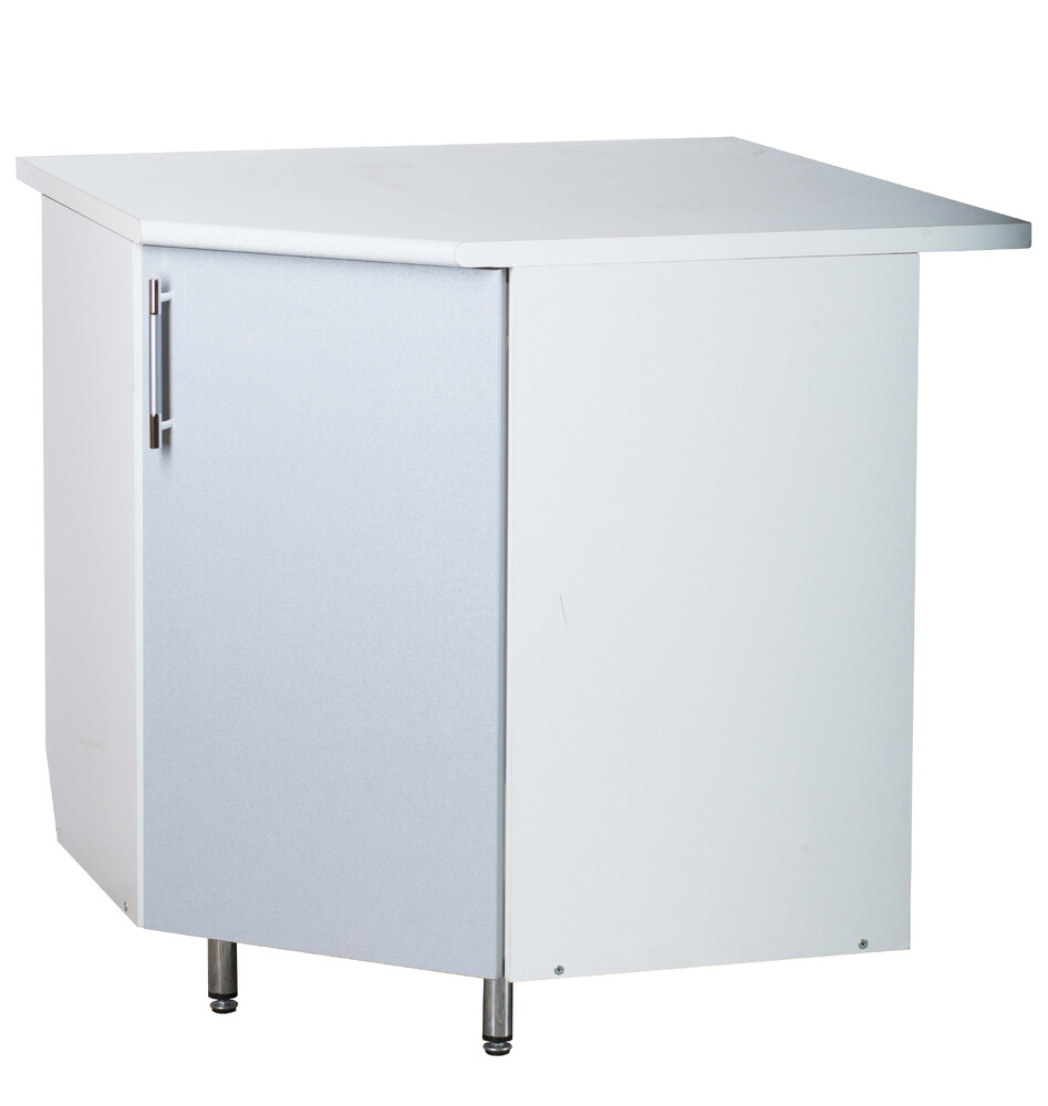 Рабочий стол угловой 85*85 (1 дверь) Серебристый металлик фасад МДФ столешница цвет (САХАРА) SANTREK HOME