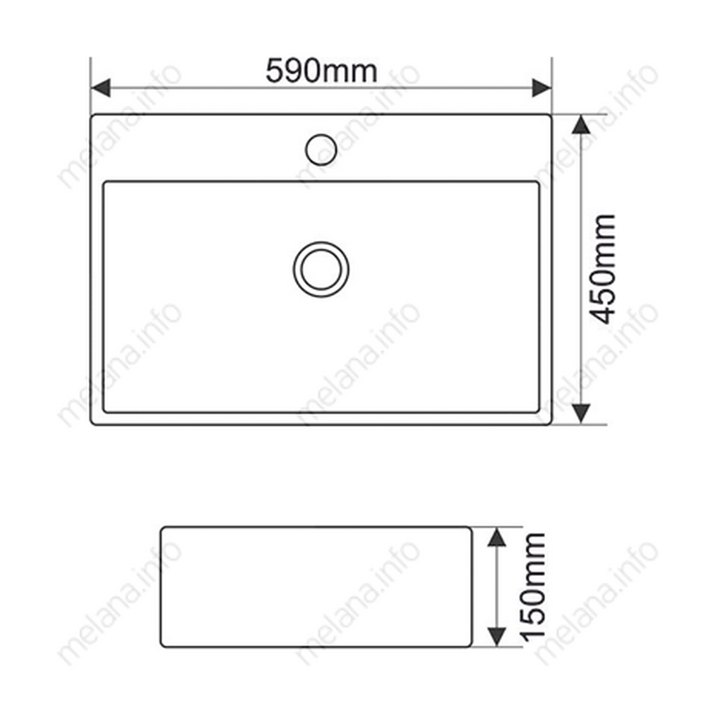 800-7295 Фигурный умывальник накладной прямоугольный ( !!! УЗКИЙ БОРТ !!! ) 590х450х150 MELANA