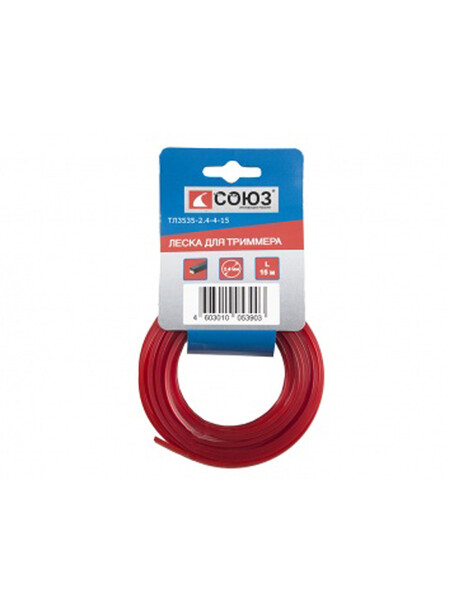 ТЛ3535-2.4-4-15 Леска для триммера, ф 2,4 мм, 15 м, КВАДРАТ