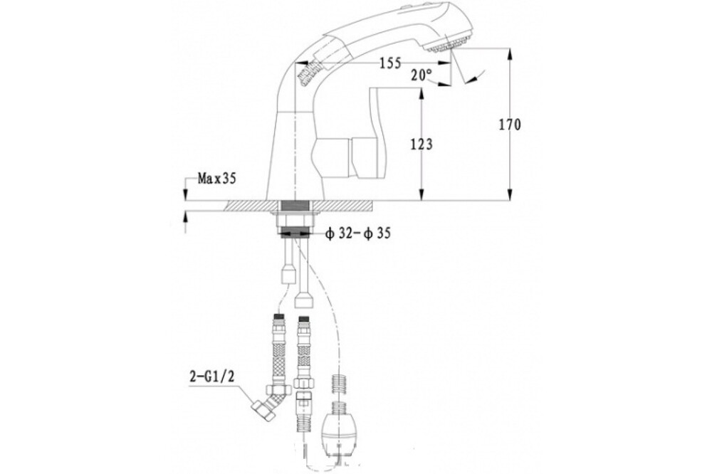 Смеситель Кухня EWIGSTEIN d=40 Боковой с выдв.лейкой (черный) (37735188)