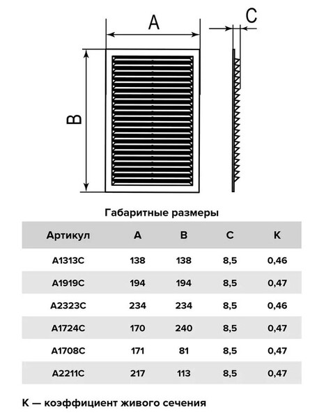 Решетка вентиляционная 234х234 A2323C (без рамки)