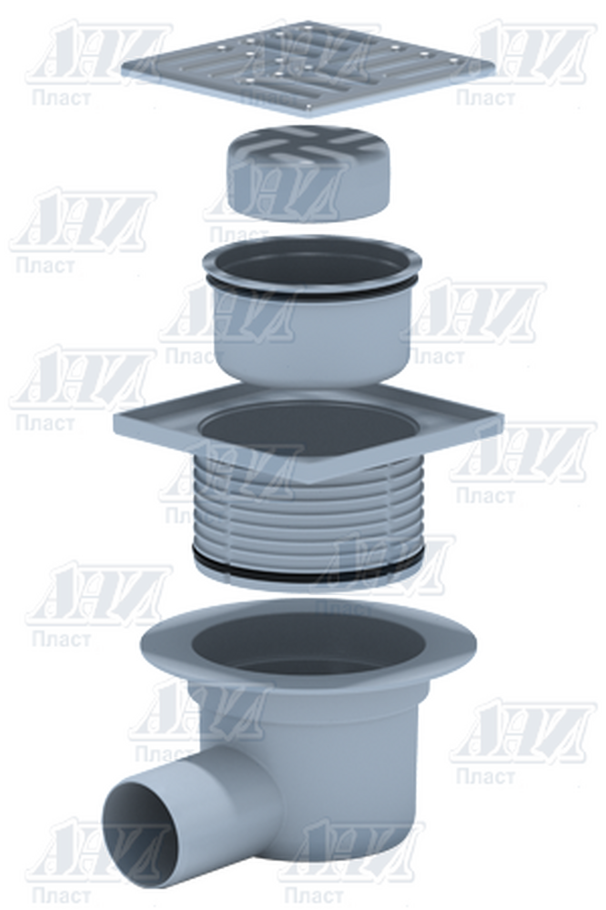 TQ5614М Трап 50 горизонт с решеткой нерж сталь сухой, рег
