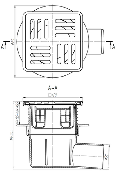 TQ5714М Трап 50 верт с решеткой нерж сталь сухой, рег