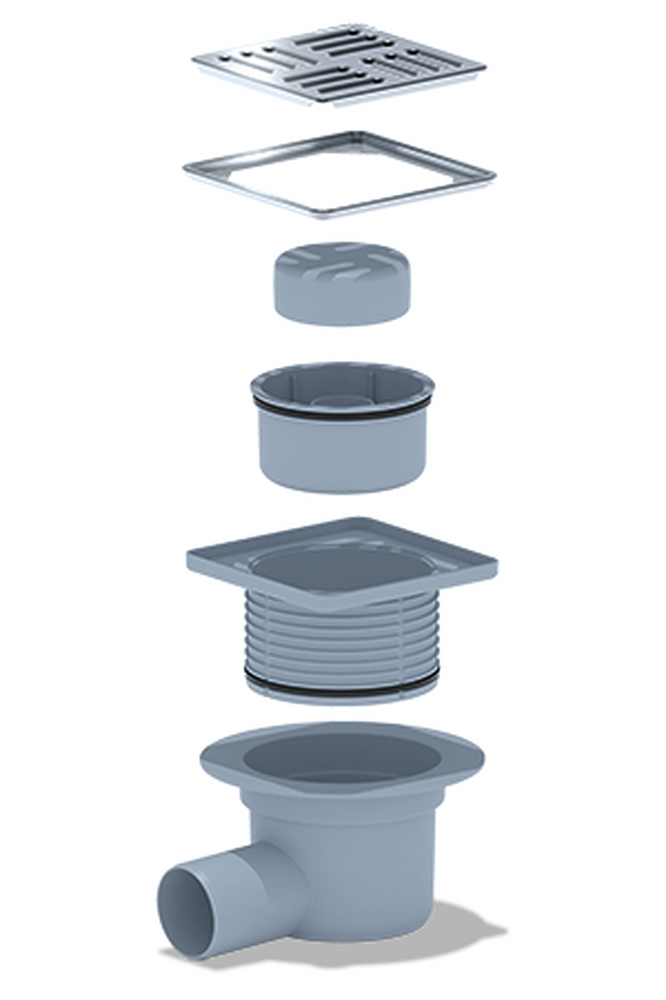 TQ5714М Трап 50 верт с решеткой нерж сталь сухой, рег
