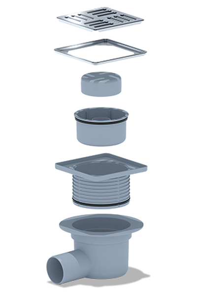 TQ5714М Трап 50 верт с решеткой нерж сталь сухой, рег