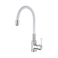 4898-3 Смеситель Кухня LEDEME d-35 с силиконовым изливом (белый+хром) МАКСИ