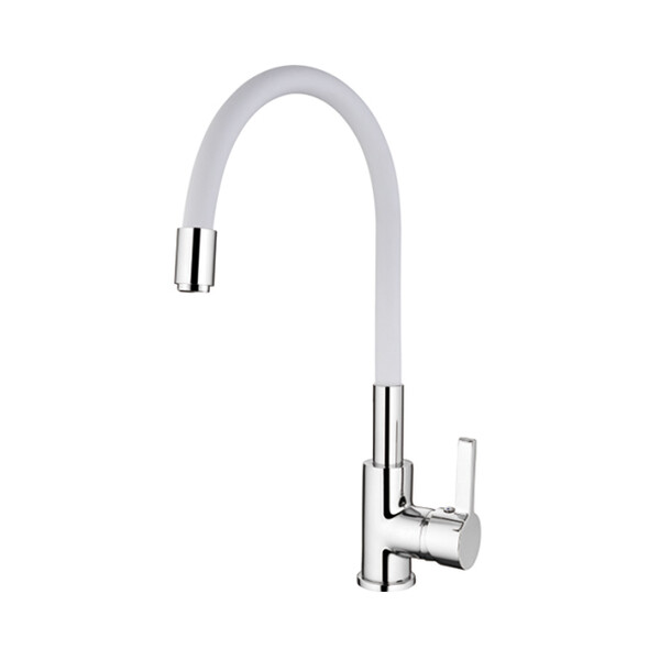 4898-3 Смеситель Кухня LEDEME d-35 с силиконовым изливом (белый+хром) МАКСИ