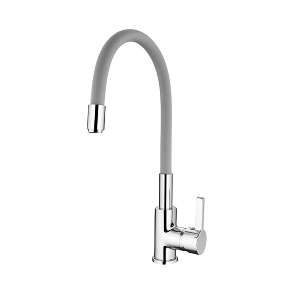 4898-9 Смеситель Кухня LEDEME d-35 с силиконовым изливом (серый+хром) МАКСИ