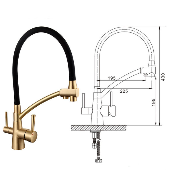 G4398-1 Cмеситель Кухня GAPPO d-35 с подключением фильтра питьевой воды (бронза/черный )