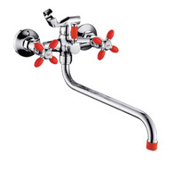 Смеситель Ванна Lemen 1/2 м/к КРЕСТ, красный (LD 2734R)