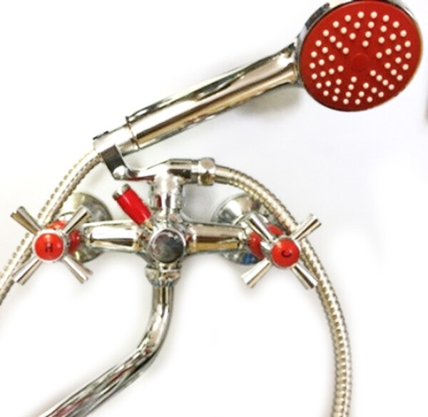 Смеситель Ванна Lemen 1/2 м/к КРЕСТ, красный (LD 2757R)