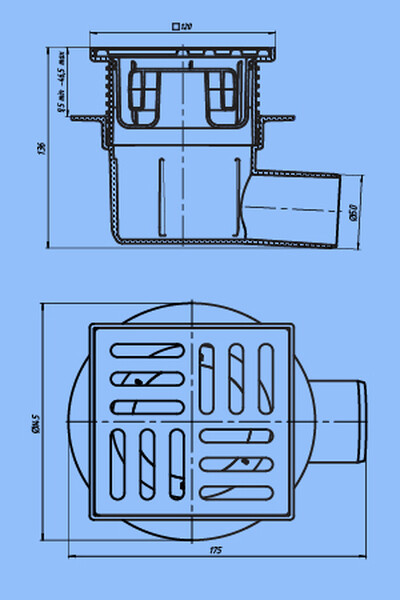 TA5614 Трап 50 горизонт с регул.решеткой из нерж стали 12*12