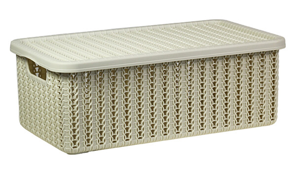 Коробка ВЯЗАНИЕ 3л с крышкой Белый Ротанг 95x150x270мм ("М-пластика")(М 2369)