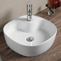 800-78202 Фигурный умывальник накладной квадратный с закругл. углами с подиумом под смес-ль 440x440x135 MELANA