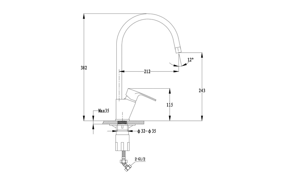 Смеситель Кухня EWIGSTEIN d=40мм литой (черный) (25235008)