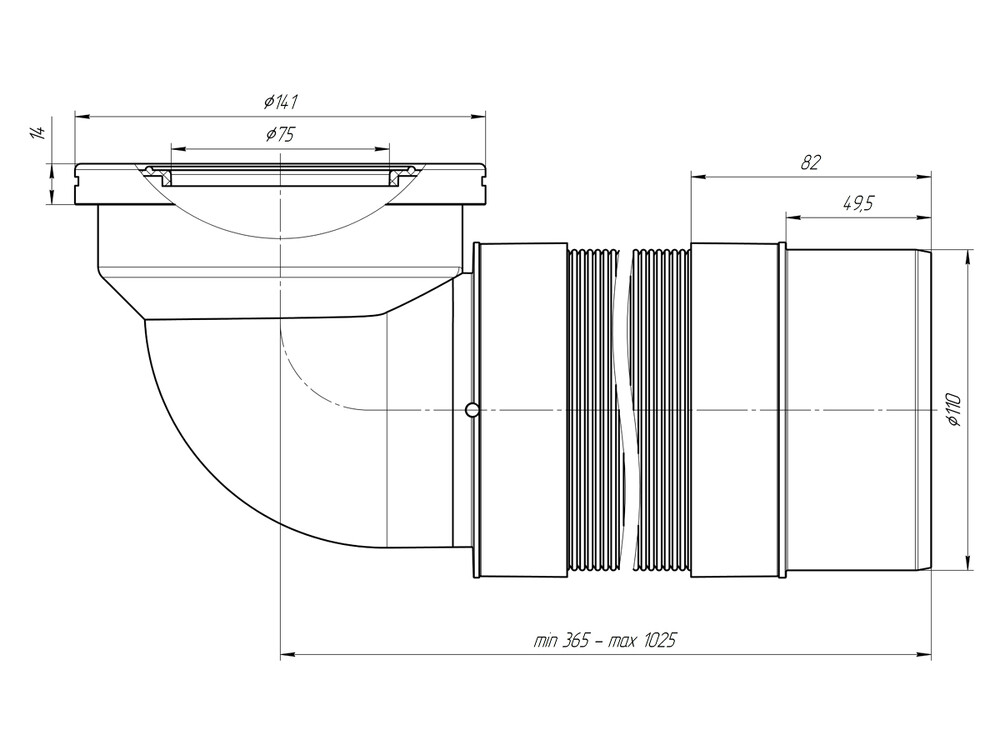 K732R Слив Ани для унитаза гибкий, L365-1085мм
