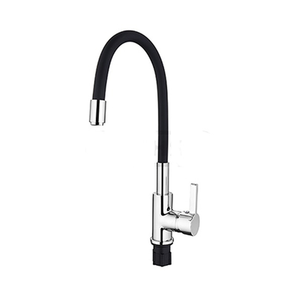 4898-2 Смеситель Кухня LEDEME d-35 с силиконовым изливом (черный+хром) МАКСИ