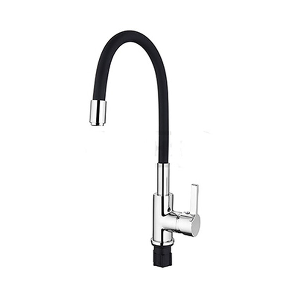 4898-2 Смеситель Кухня LEDEME d-35 с силиконовым изливом (черный+хром) МАКСИ