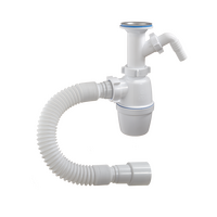 А-42059 Сифон бутылочный ОРИО 1 1/2" - 40, литой выпуск, с одним отводом и гибкой трубой 40-40/50