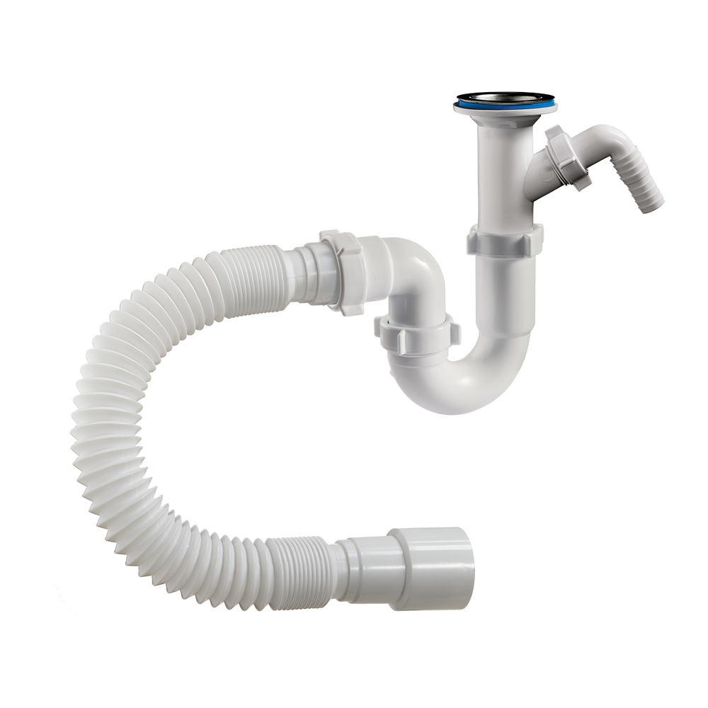 S-42059 Сифон прямоточный ОРИО 1 1/2" х 40, литой выпуск, с одним отводом и гибкой трубой 40-40/50