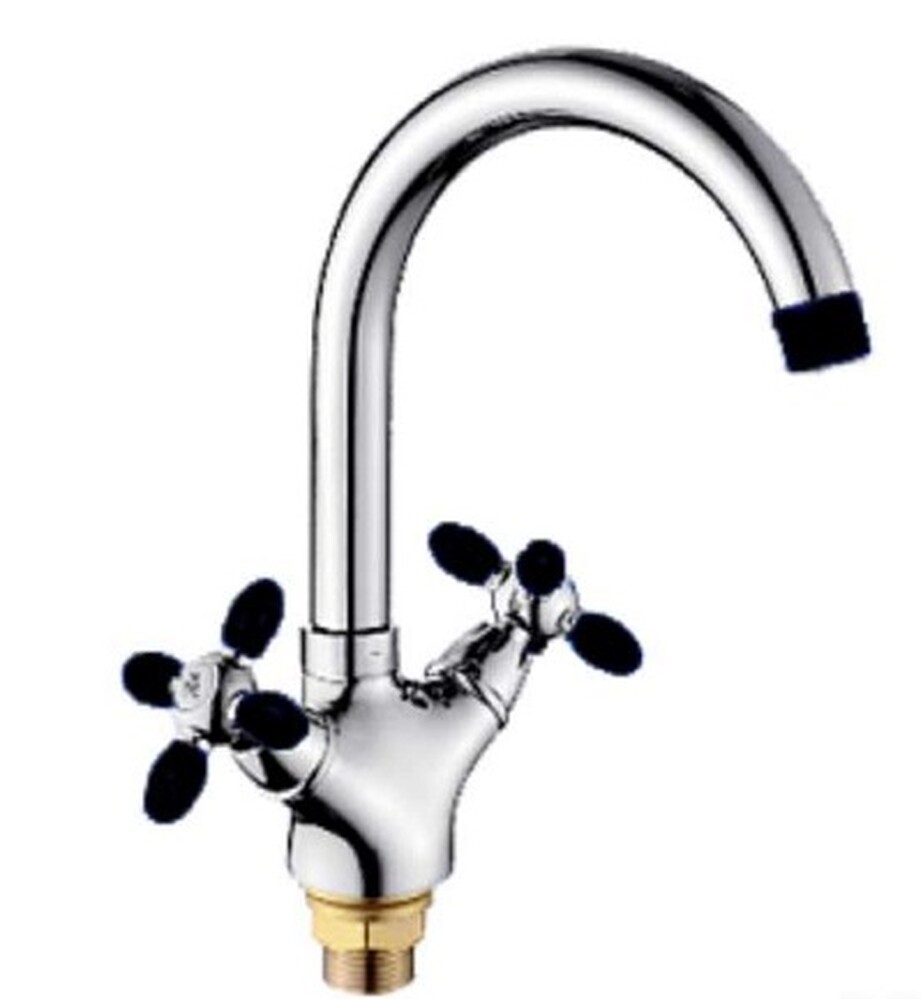 Смеситель Кухня Lemen 1/2 м/к, КРЕСТ, чёрный, на гайке (LD 91634Е)