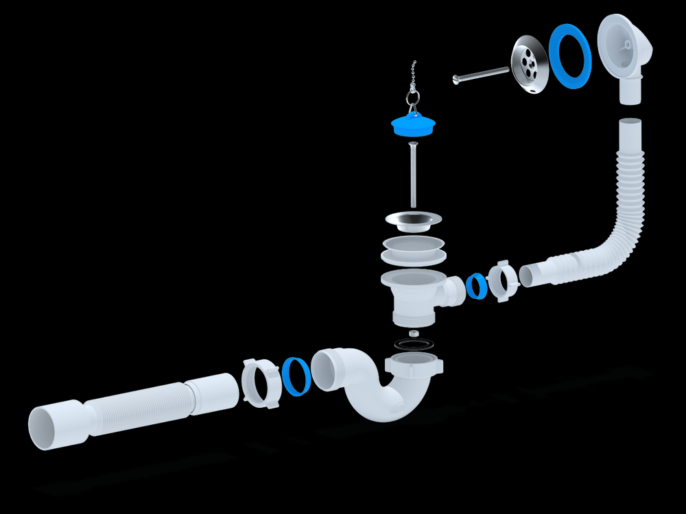 E155 Обвязка д/ванны АНИ Пласт 1 1/2"*40 с вып. и перел. с гофрой