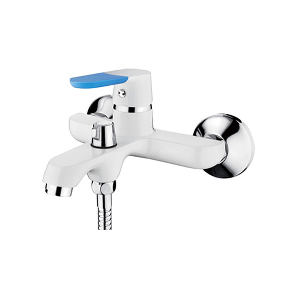 3253W Смеситель Ванна LEDEME шар. d-35 кор нос БЕЛЫЙ/ХРОМ (7 цветных силиконовых чехлов на ручку)