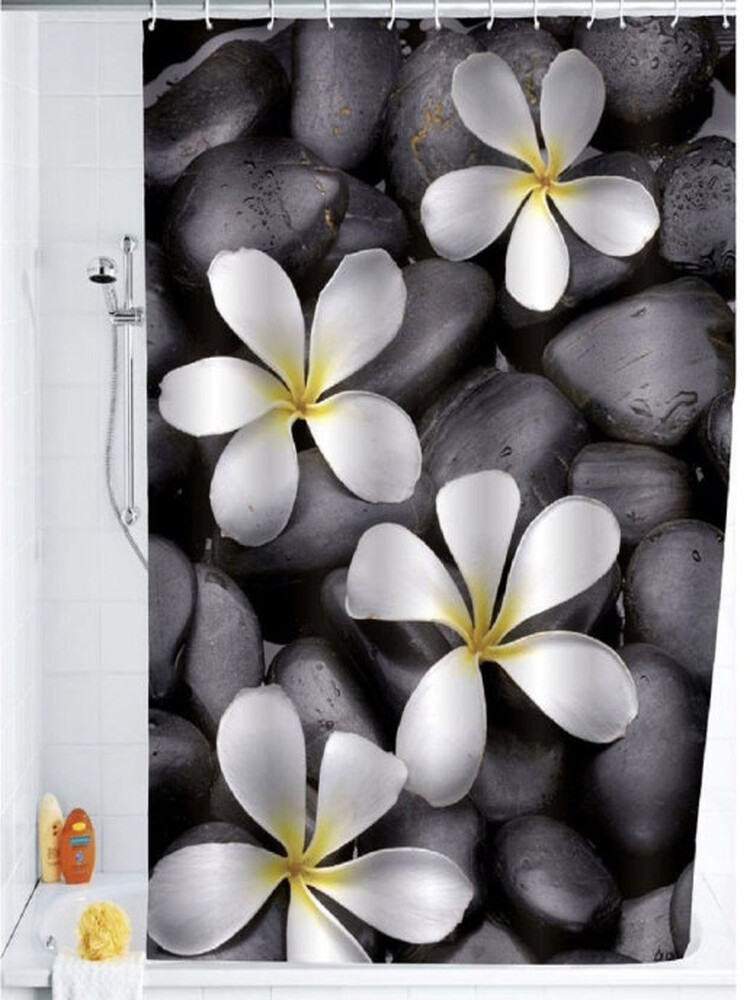 Штора д/ван "ZALEL" ФОТОПРИНТ 180х180 YGL Z-003 Stone Flora сер/черн/бел