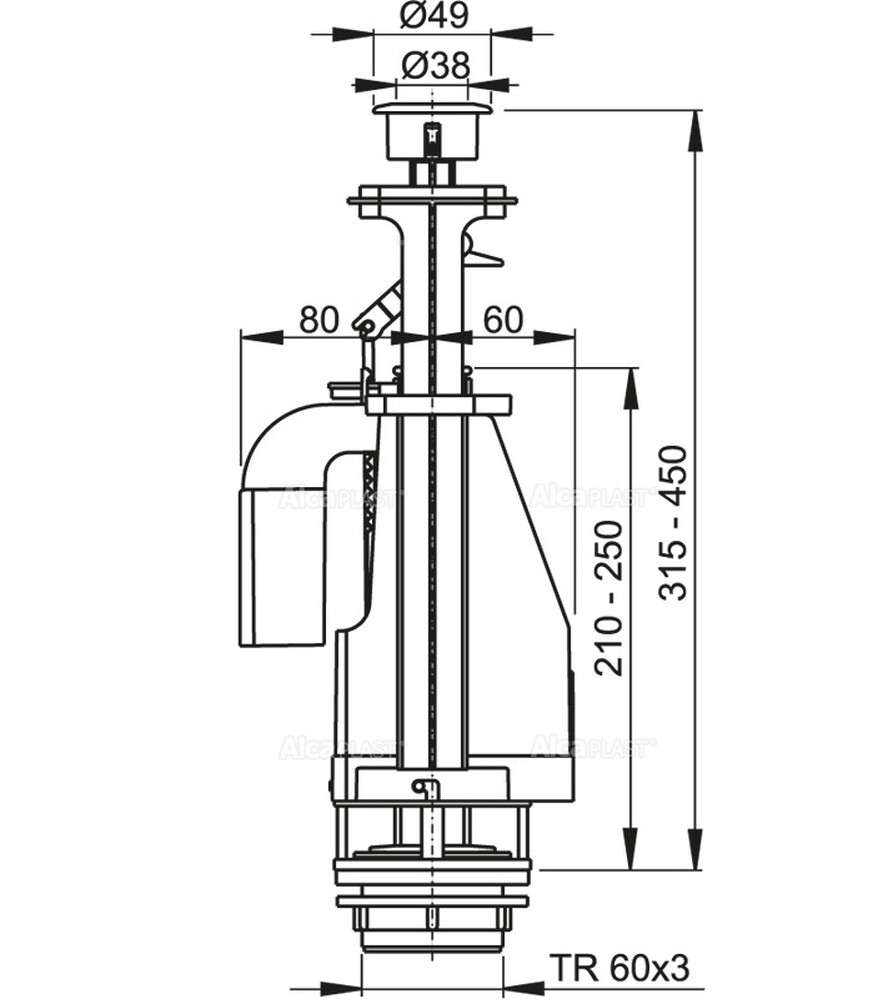 Клапан сливной ALCAPLAST с двойной кнопкой (Чехия) A08/А08А