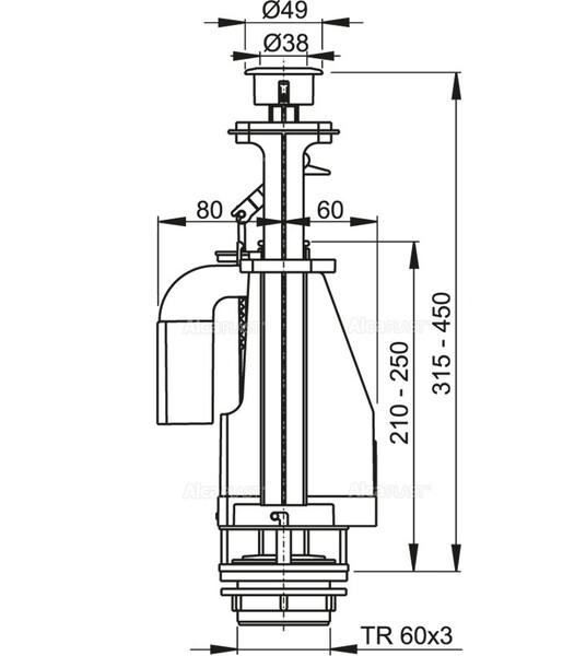 Клапан сливной ALCAPLAST с двойной кнопкой (Чехия) A08/А08А