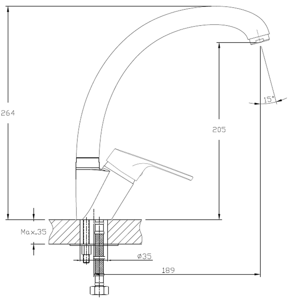 Смеситель Кухня QUARZ GRANFEST  Z3323 d=35 боковой (черный)