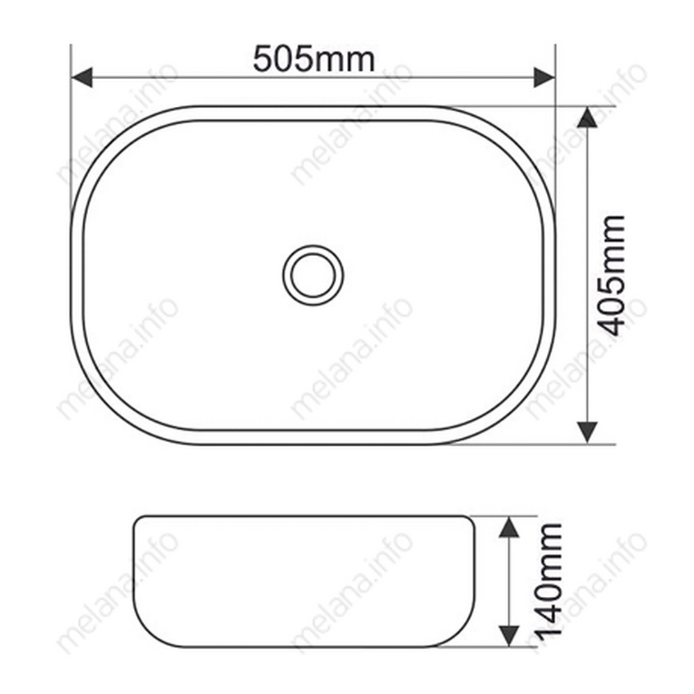 800-78104 Фигурный умывальник накладной прямоугольный с закругленными углами 505x405x140 MELANA