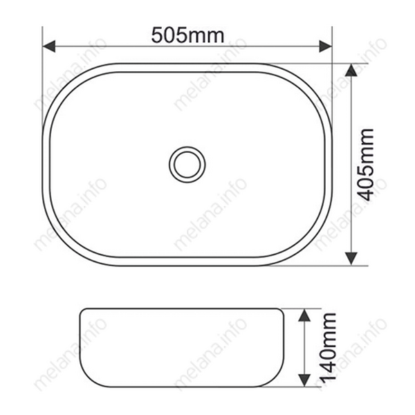 800-78104 Фигурный умывальник накладной прямоугольный с закругленными углами 505x405x140 MELANA