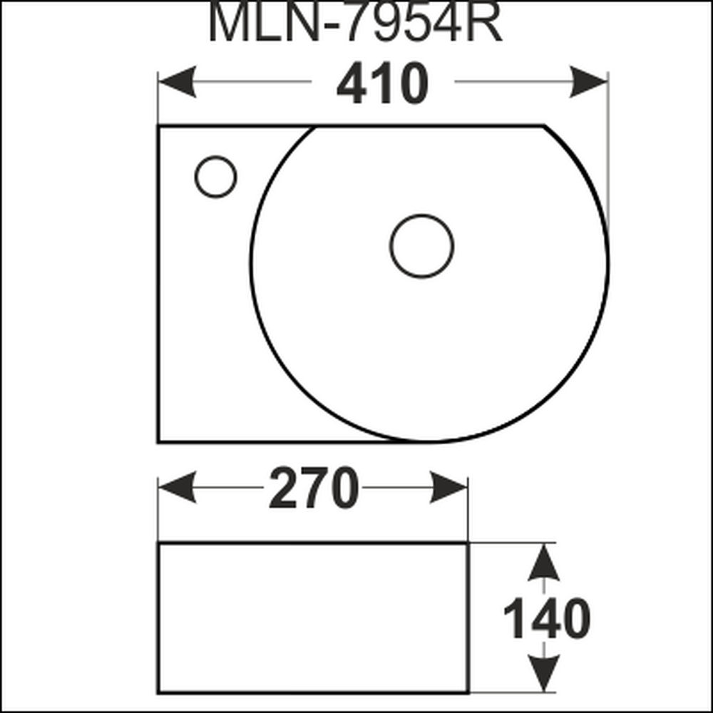 800-7954R Фигурный умывальник подвесной/накладной 410Х270Х140 MELANA