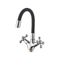 1319-2 Смеситель Тюльпан LEDEME м/к на гайке с силиконовым изливом МАКСИ (черный/хром)