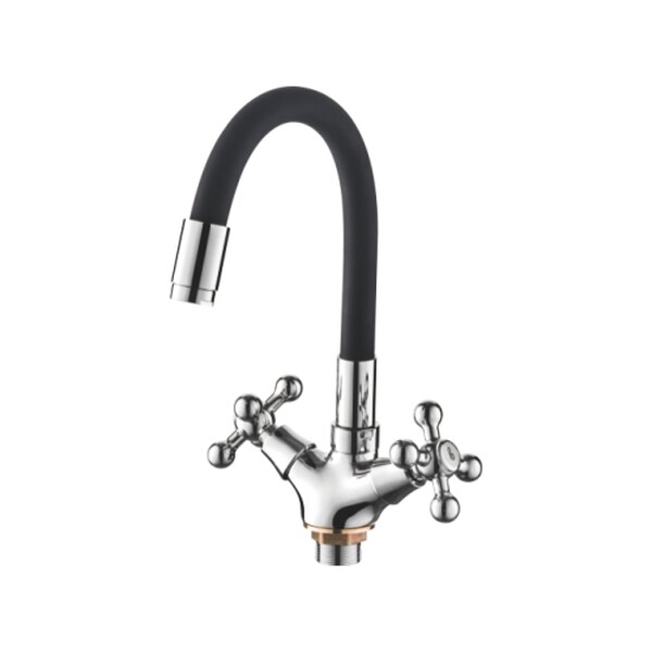 1319-2 Смеситель Тюльпан LEDEME м/к на гайке с силиконовым изливом МАКСИ (черный/хром)