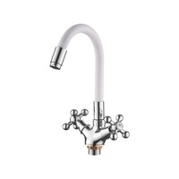 1319-3 Смеситель Тюльпан LEDEME м/к на гайке с силиконовым изливом МАКСИ (белый/хром)