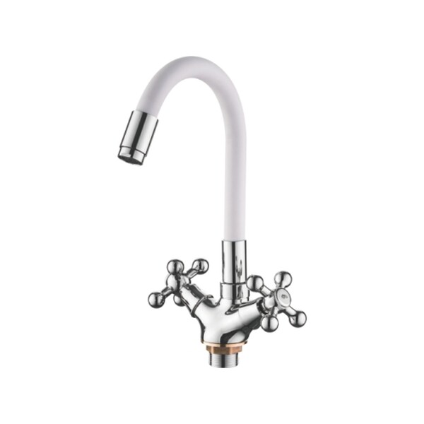 1319-3 Смеситель Тюльпан LEDEME м/к на гайке с силиконовым изливом МАКСИ (белый/хром)