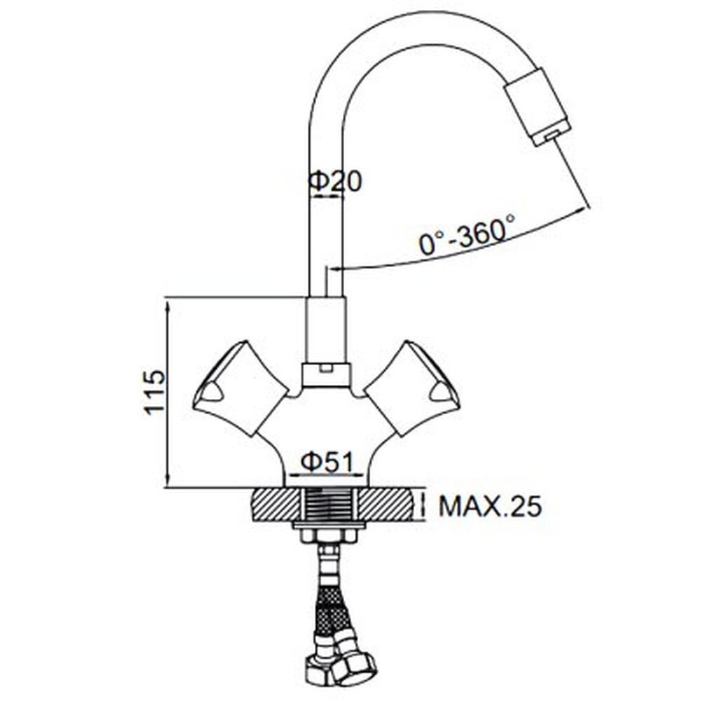 4022-2 Смеситель Кухня LEDEME на гайке с силиконовым изливом МАКСИ (черный/хром)