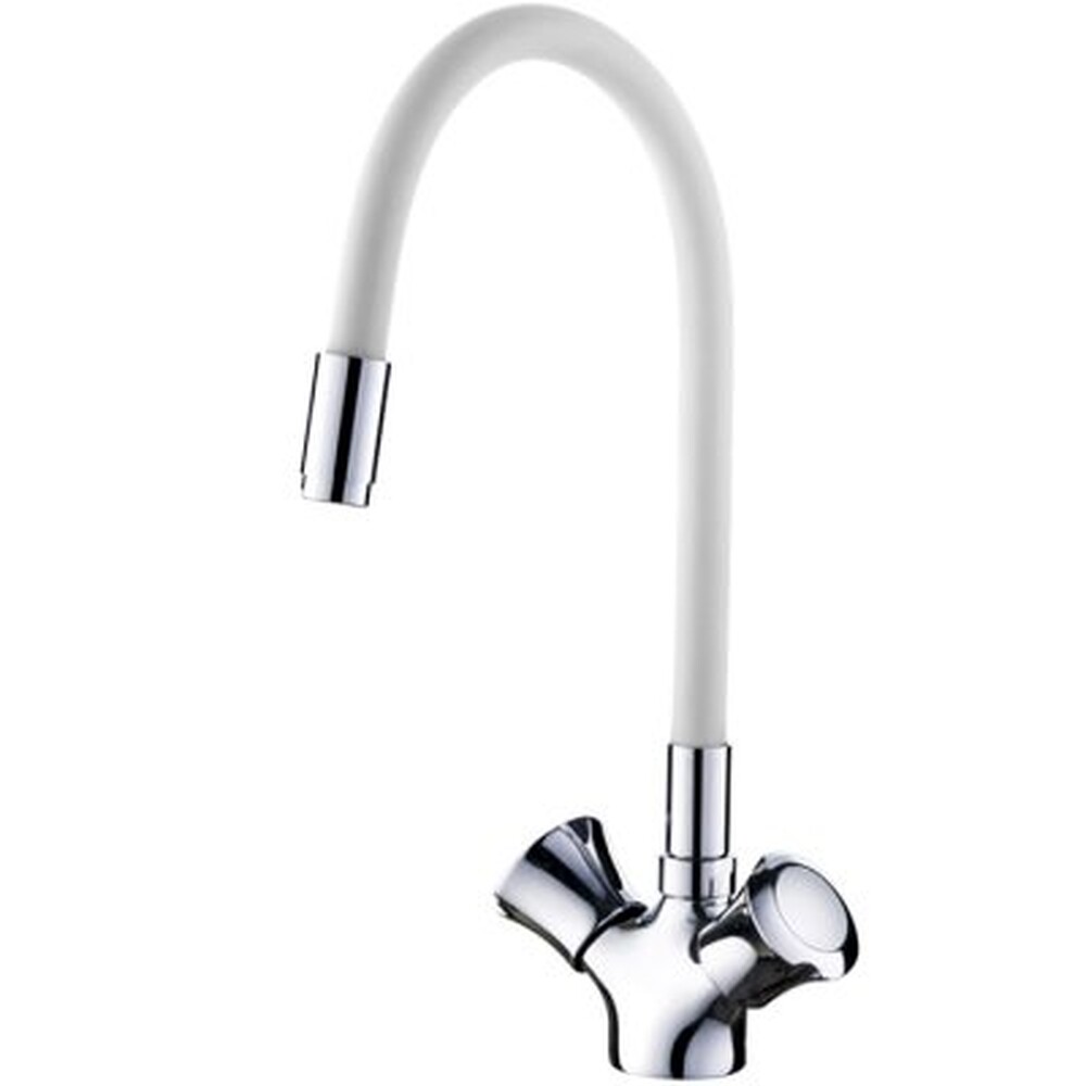 4022-3 Смеситель Кухня LEDEME на гайке с силиконовым изливом МАКСИ (белый/хром)